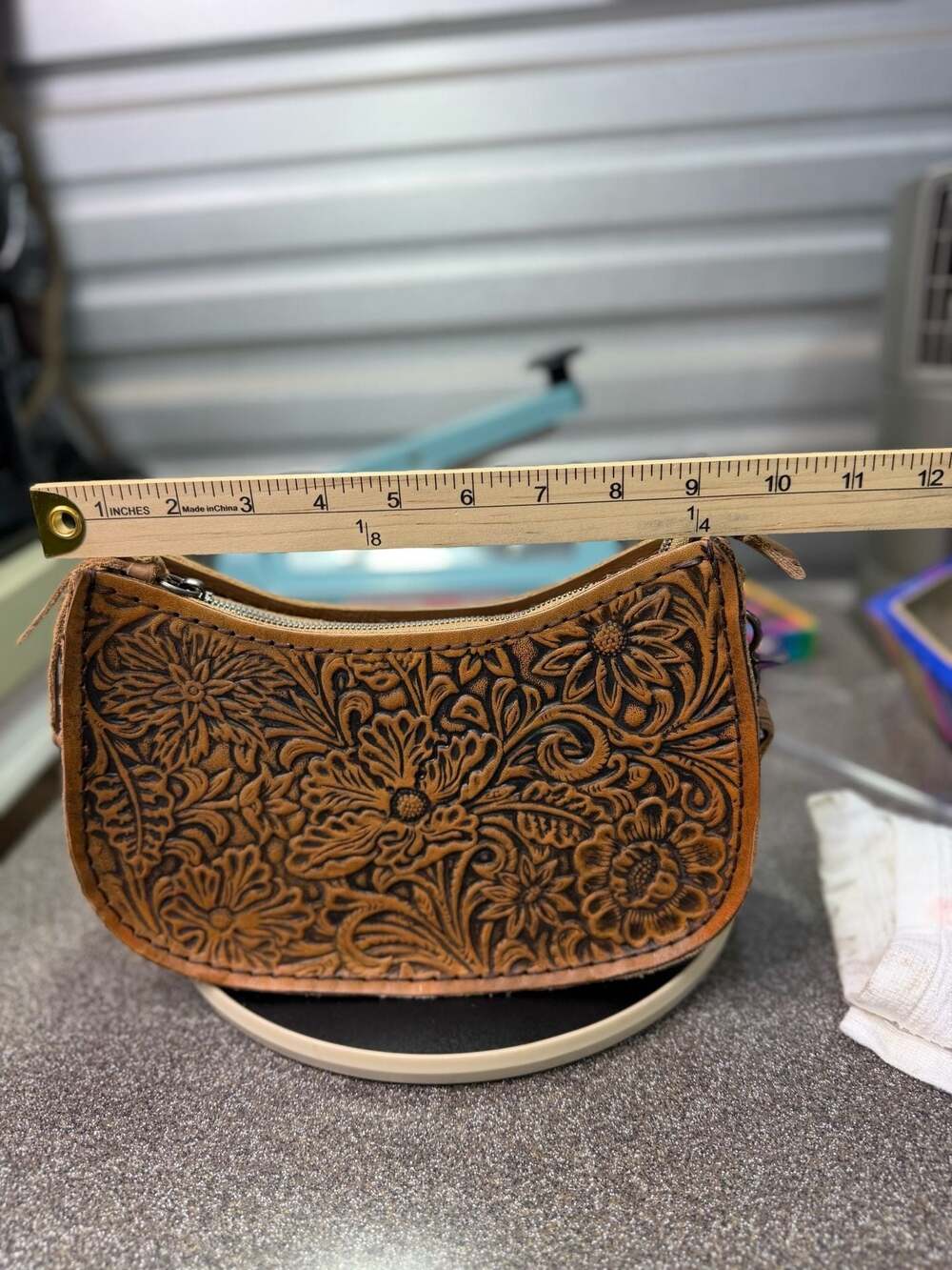 Genuine Leather Hand Tooled Floral Western Crossbody Bag